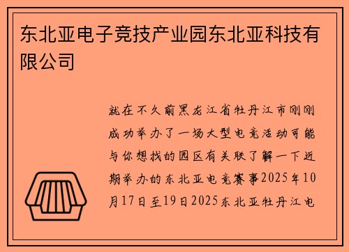 东北亚电子竞技产业园东北亚科技有限公司